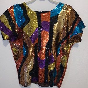 Multicolored sequin top